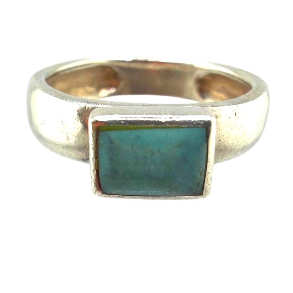 Vintage Sterling Silver Rectangular Amazonite Signet Ring 6